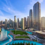 Downtown Dubai skyline with Burj Khalifa and Dubai Fountain